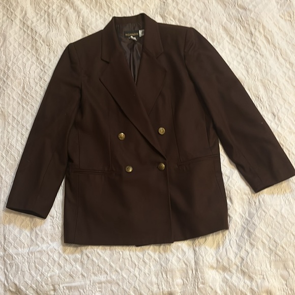 1990’s Requirements sz.12 chocolate brown lined 100% wool double breasted blazer - Picture 1 of 10